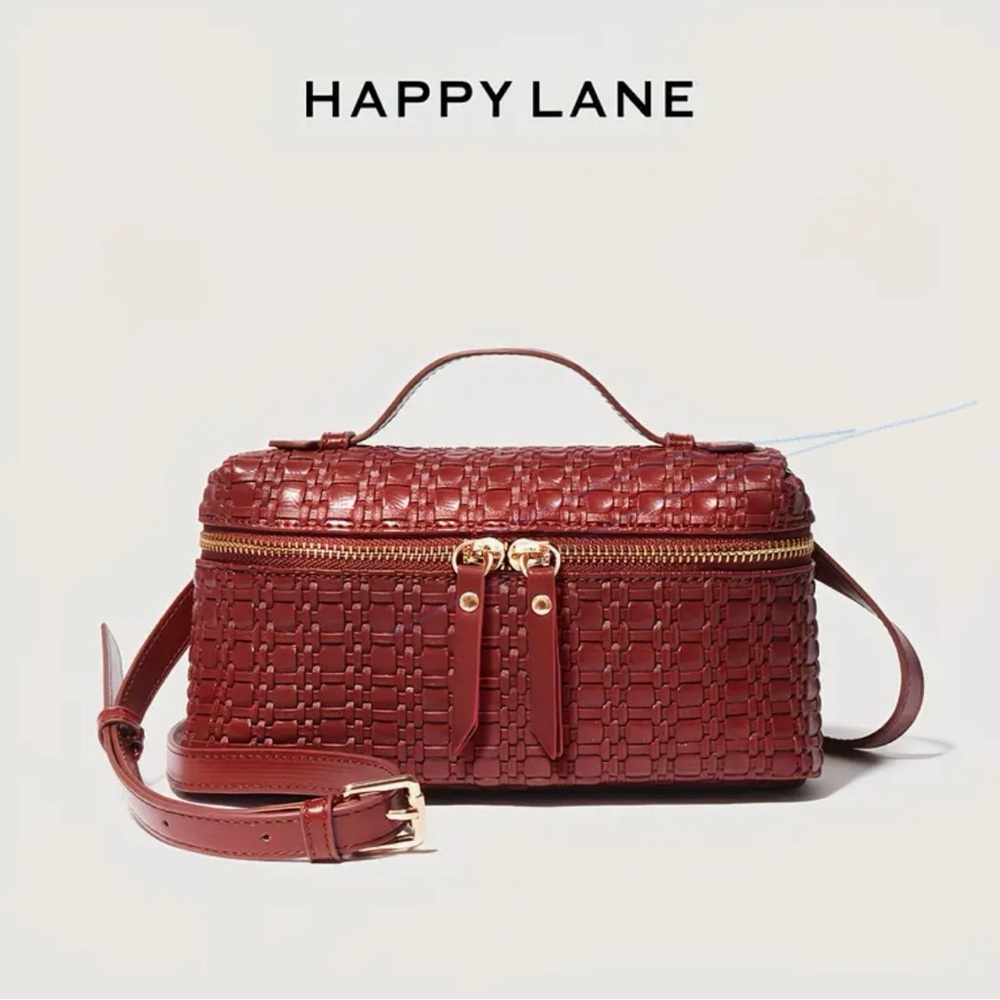 Happy Lane Burgundy Woven Box Bag Top Handle Crossbody NIP